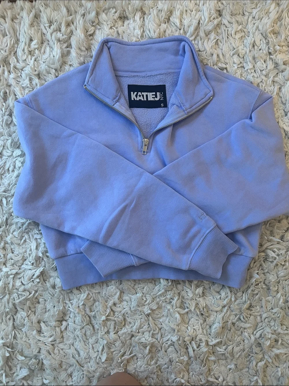 Katie J NYC Lavender Half-Zip Turtleneck Cropped Sweatshirt